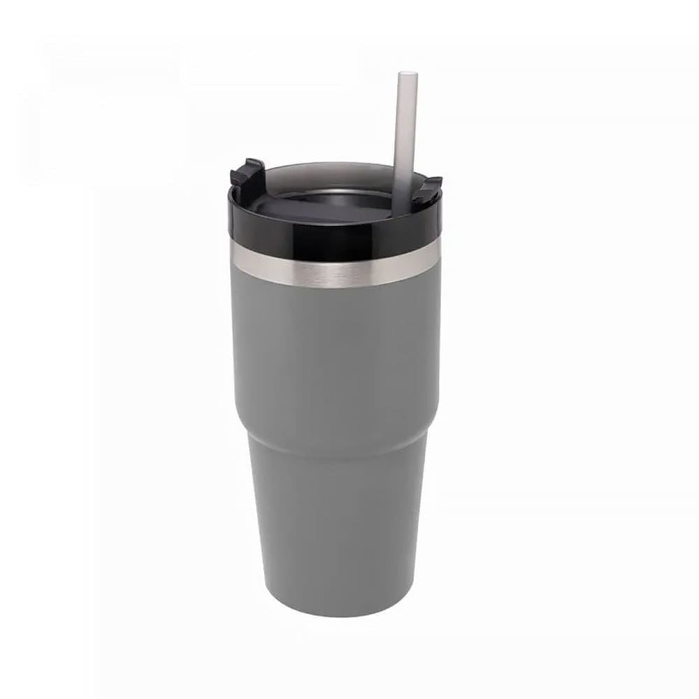 Copo Térmico de Aço Inox Parede Dupla SlimTerm com Base Ergonômica e Canudo 590ml Cinza 29569 - Wolff