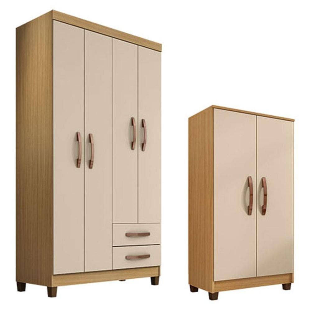 Guarda Roupa Solteiro Modena com 4 Portas e Armário Multiuso Egito Carvalho Americano Off White - Incorplac