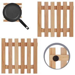 Descanso De Panela Quadrado Madeira Ripado 14,5Cm Kit 02 Un