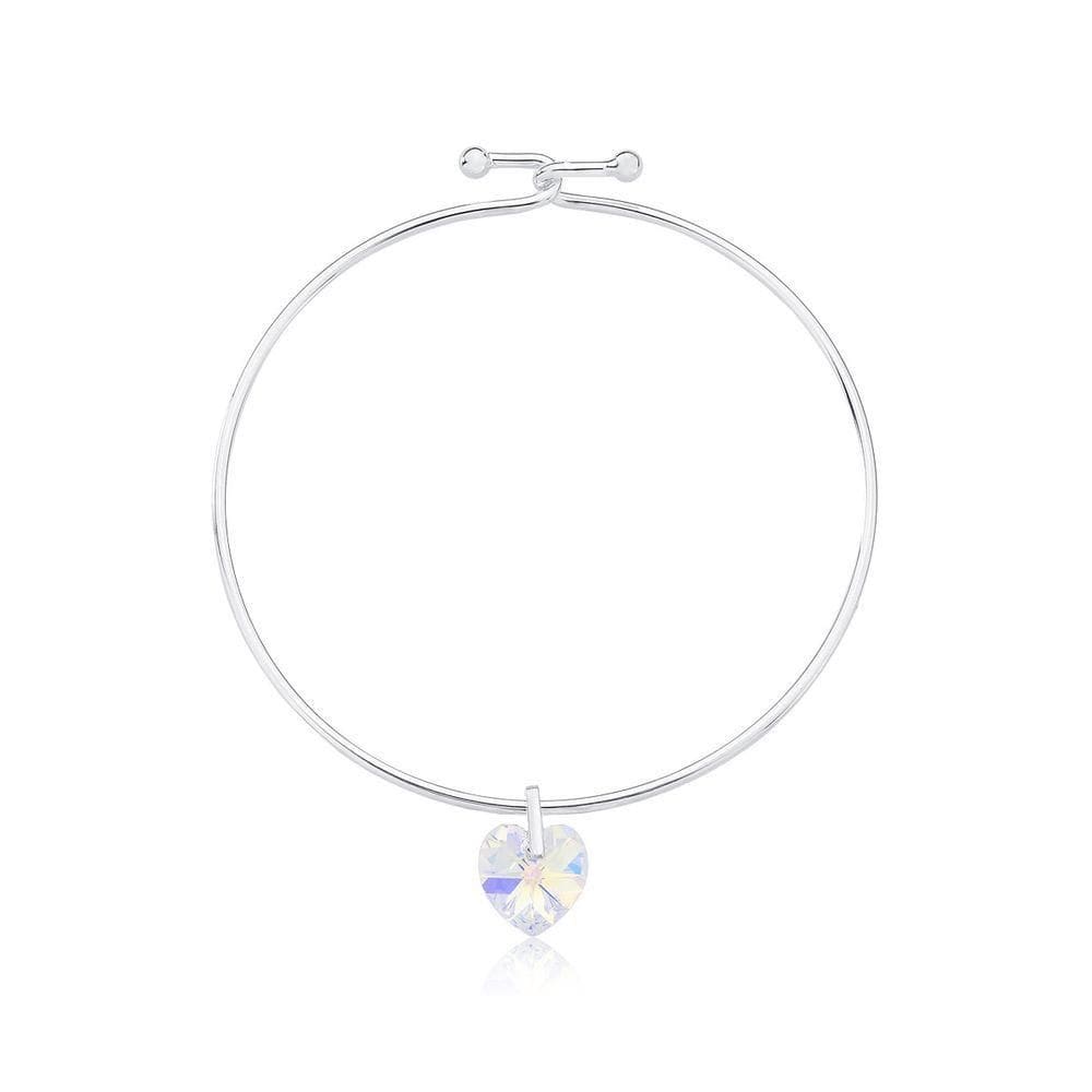 Pulseira Aro Rígido Com Pingente Coração Revestida Em Prata