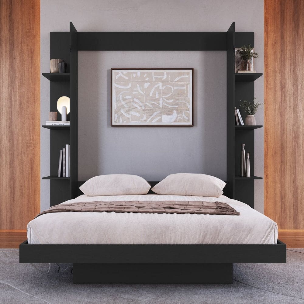 Cama Casal Articulável Vertical com Estante 140 Vancouver Grafite