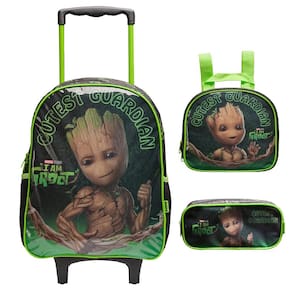 Kit Mochila Lancheira Estojo Xeryus Groot X Preto e Verde