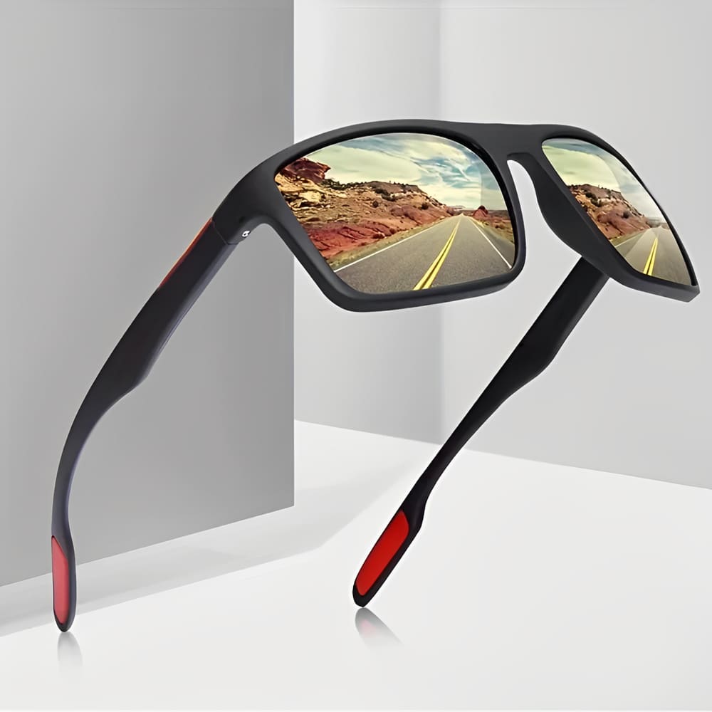 Óculos De Sol Masculino Polarizado Square Vermelho Com Proteção UV - OMG