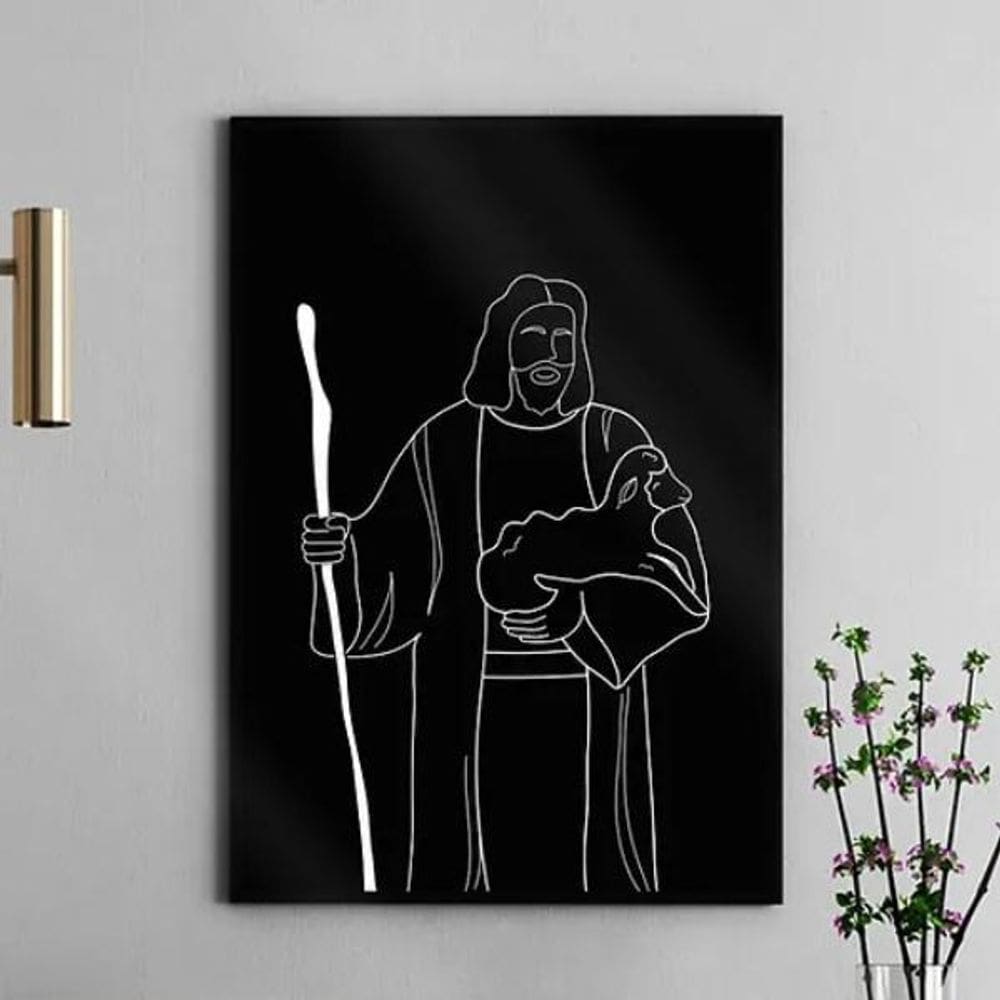 Quadro Jesus One Line - Preto E Branco 24X18Cm