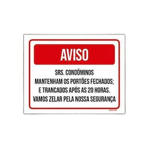 Placa Aviso Condôminos Trancado 20 Horas 18x23cm 5un