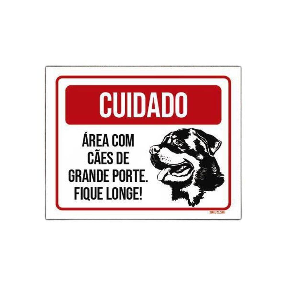 Placa Cuidado Cão Área Cães Grande Porte Fique Longe 27X35
