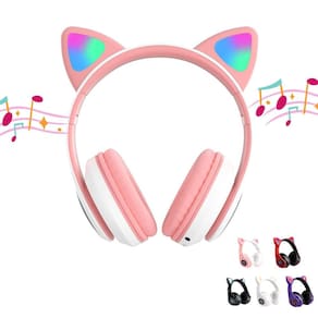 Fone De Ouvido Infantil Gatinho Led Bluetooth Sem Fio