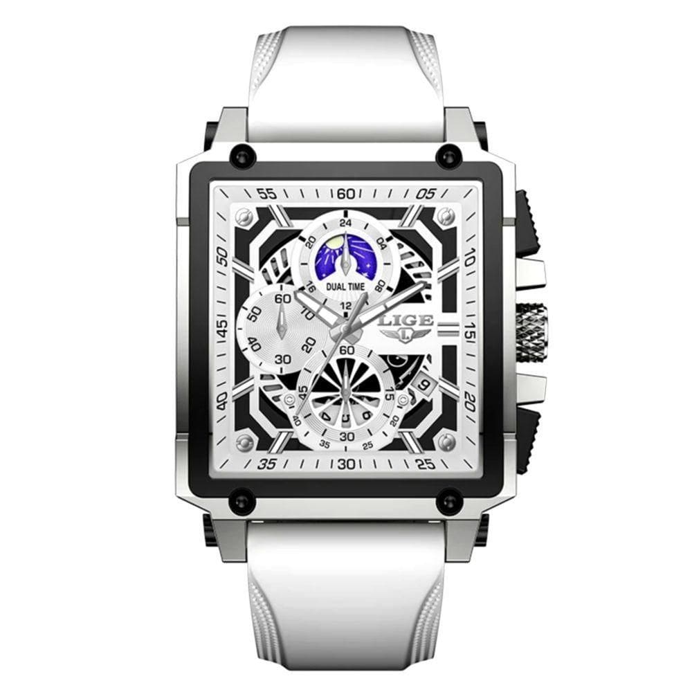 Relógio Quartzo Com Cronógrafo Esportivo Masculino Design Tonneau Impermeável 3atm Branco