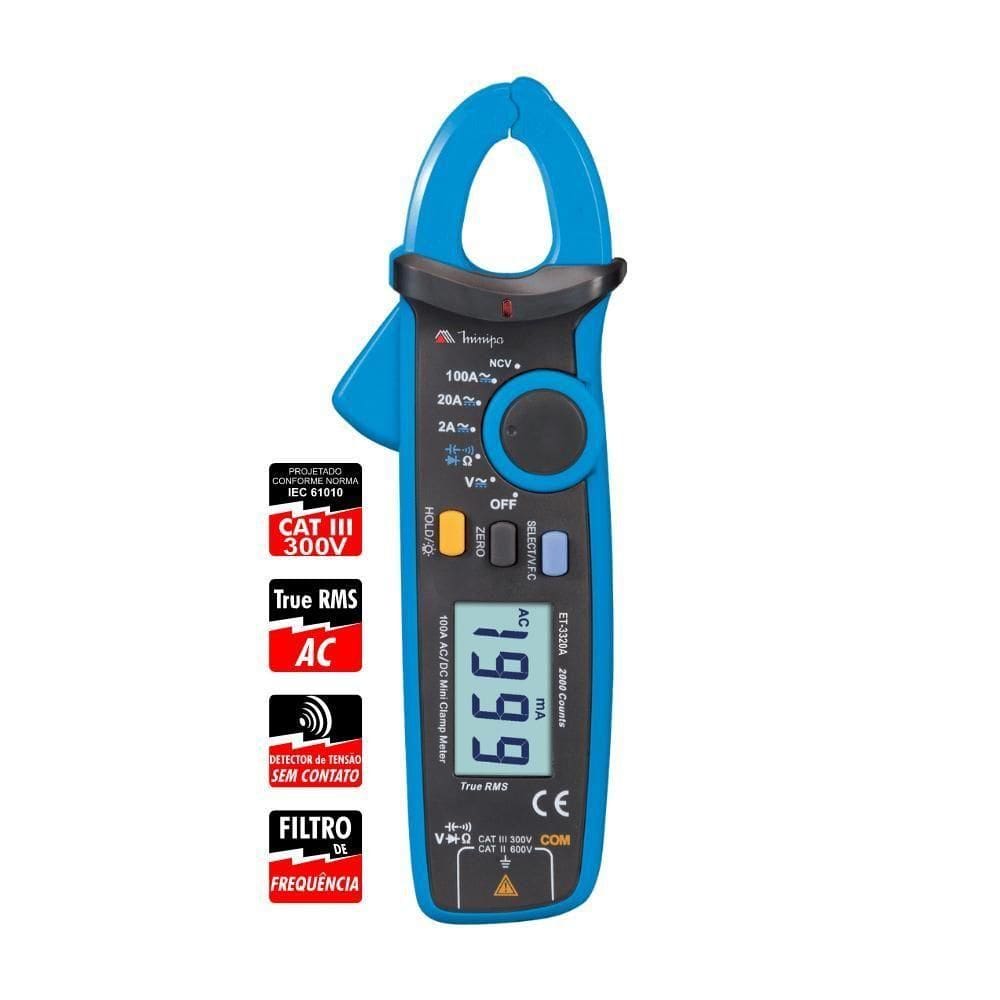 Mini Alicate Amperimetro Digital Minipa Et-3320a True Ems Cat Iii