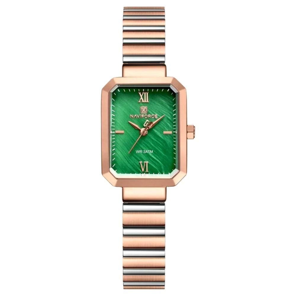 Relógio Para Mulheres Em Aço Inoxidável De Quartzo Design Quadrado à Prova D´agua Verde