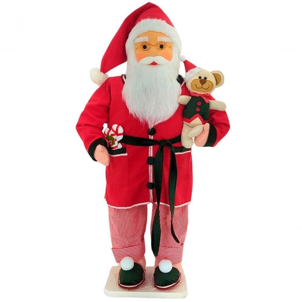 Boneco Natalino Papai Noel Dorminhoco Pijama Ursinho De 90cm