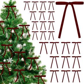Laços de árvore de Natal, veludo vermelho, 24 peças, vintage, borgonha