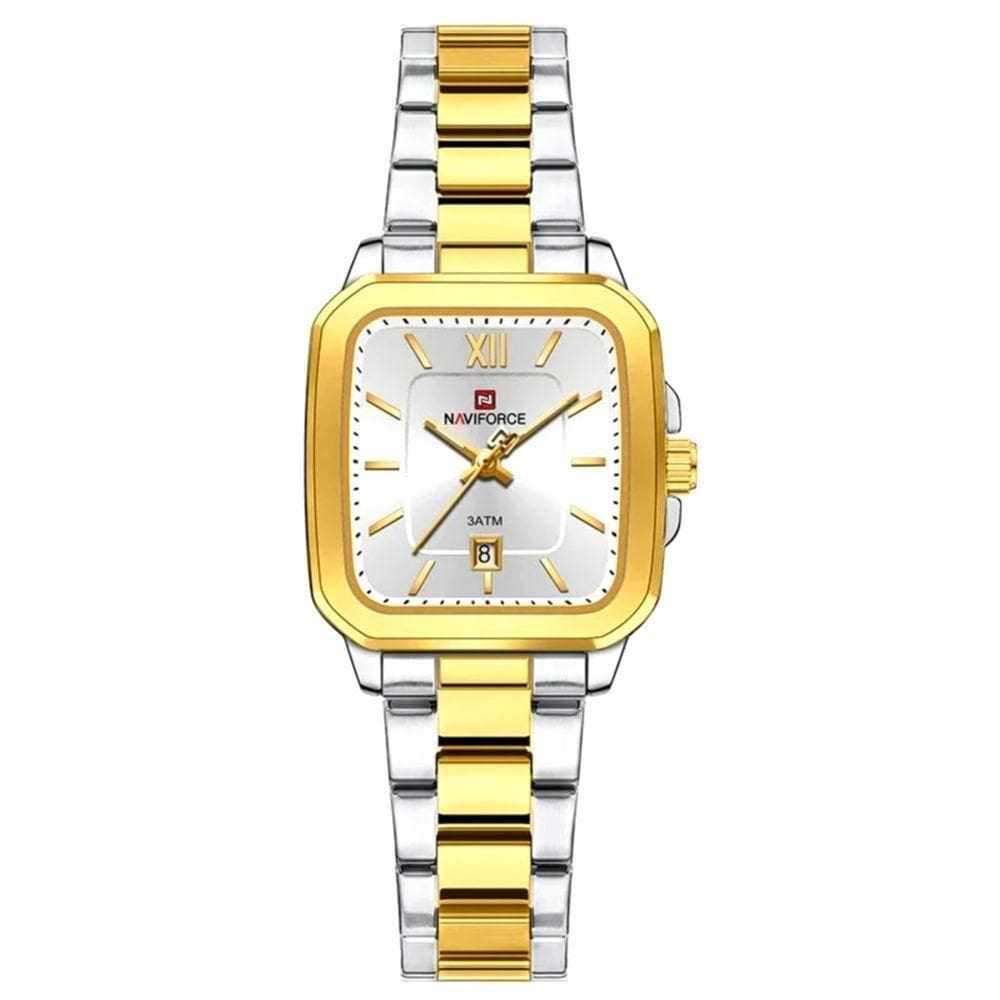 Relógio De Quartzo Feminino Casual Mostrador Quadrado Pulseira Em Aço Inoxidável Impermeavel Dourado Prata