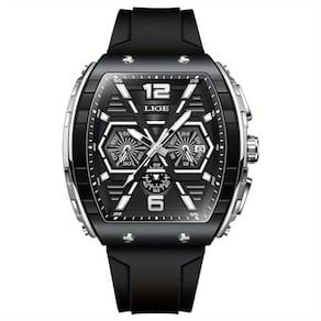 Relógio Multifuncional Para Homens Com Pulseira De Silicone Display Luminoso Impermeável 3atm Preto Prateado