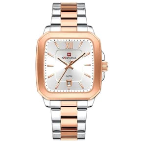 Relógio De Quartzo Masculino Casual Mostrador Quadrado Em Aço Inoxidável Impermavel Prata Rose