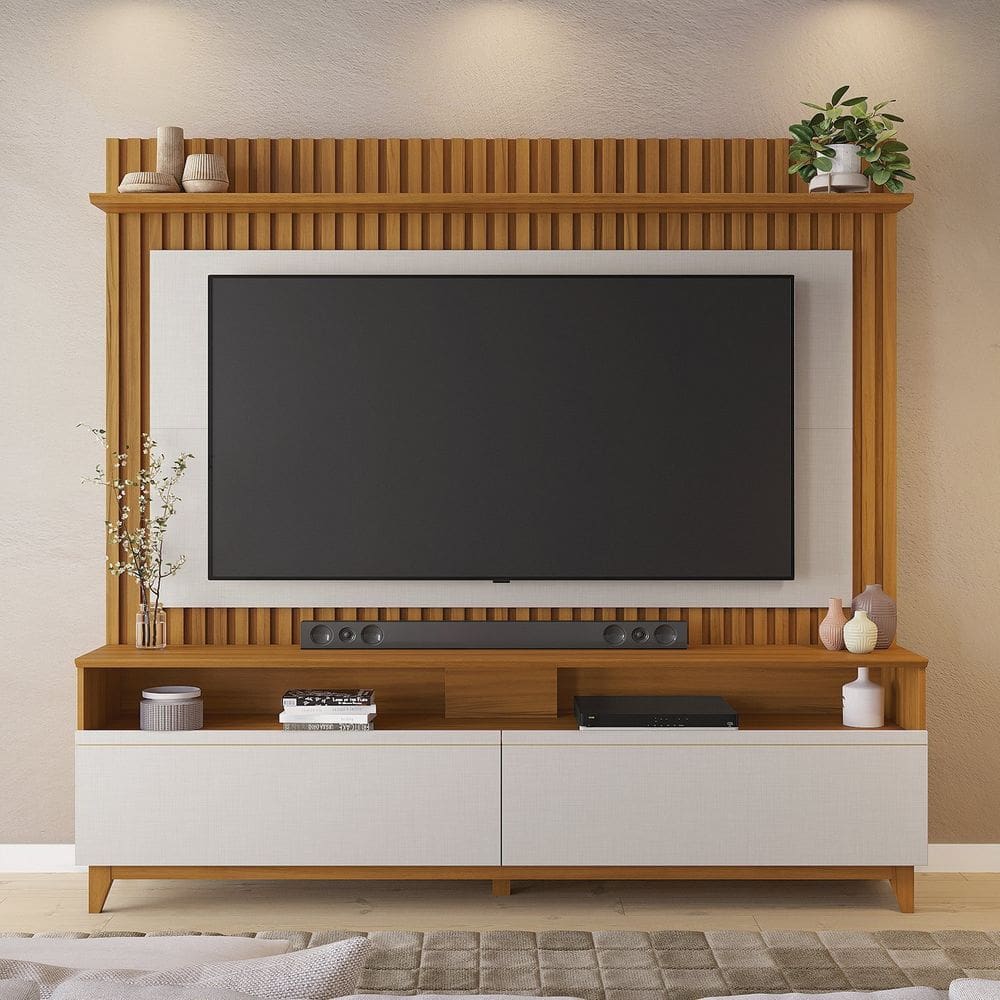 Home Theater para Tv de 65" com Detalhe Ripado da Nt 1340 Freijó /Off White
