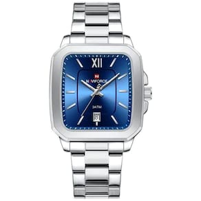 Relógio De Quartzo Masculino Casual Mostrador Quadrado Em Aço Inoxidável Impermavel Azul