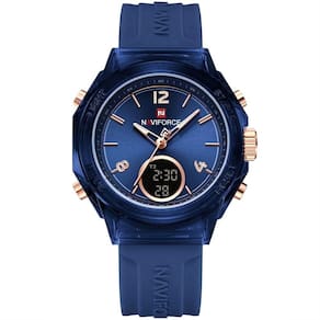 Relógio Feminino Display Duplo Design Fashion Retro De Quartzo Mostrador Redondo Luminoso Azul Marinho