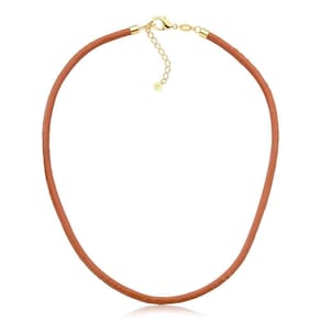 Colar De Couro Natural Caramelo Revestido Em Ouro Tamanho 42cm