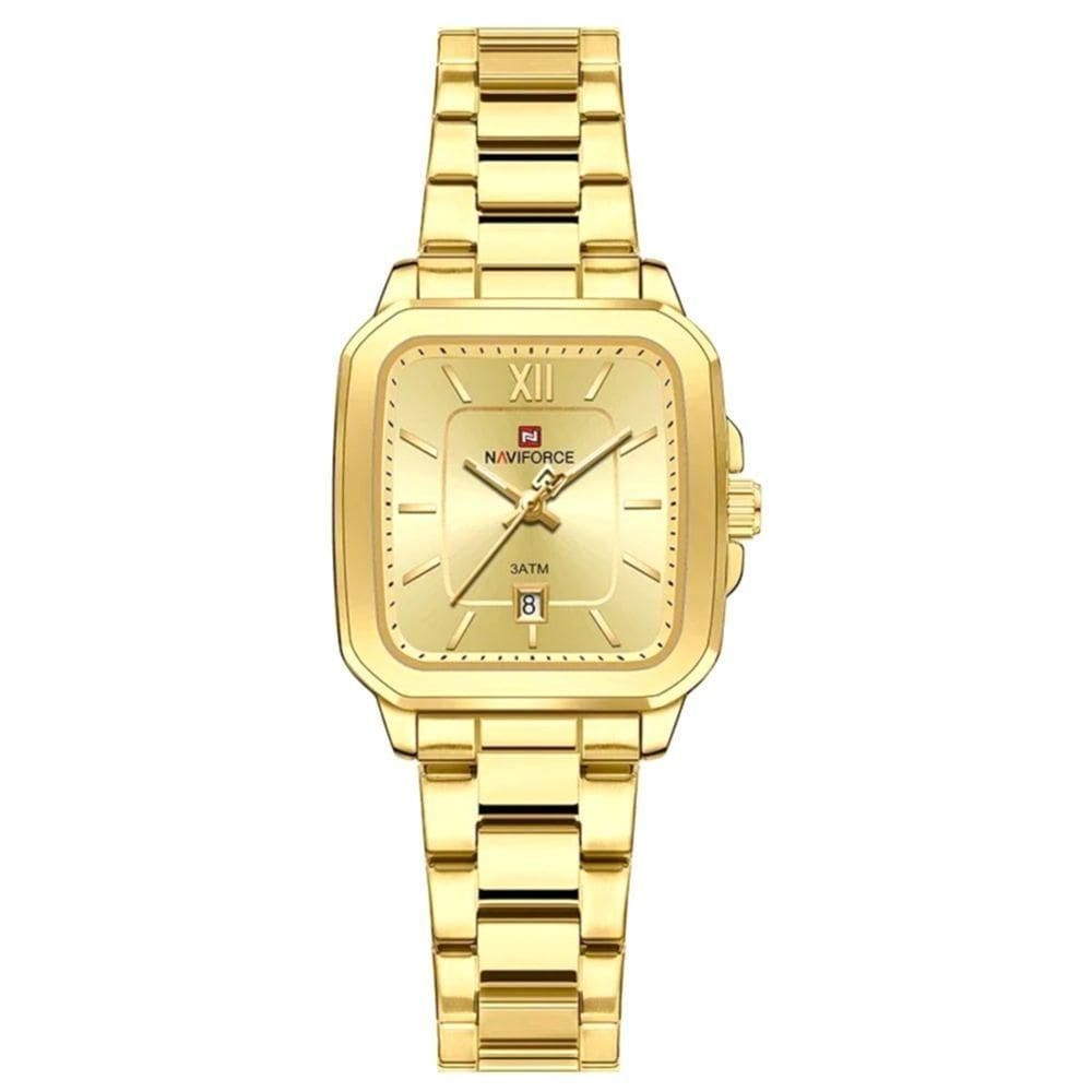 Relógio De Quartzo Feminino Casual Mostrador Quadrado Pulseira Em Aço Inoxidável Impermeavel Dourado