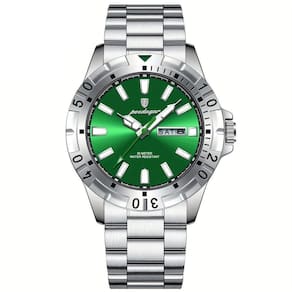Relógio Masculino Impermeável Pulseira De Aço Inoxidável Movimento Quartzo Estilo Casual Prata Verde