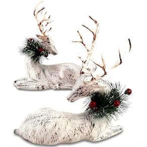 Boneco Decorativo Rena Branca Deitada Enfeite De Natal 20cm