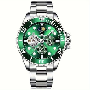 Relógio De Luxo , Automático Mecânico, 5 Pontos, Cronógrafo De 24h, Aço Inoxidável Verde