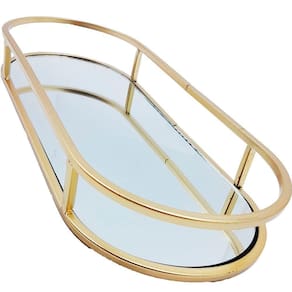 Bandeja Espelhada Oval Metal Dourado Lavabo Multiuso 30x12cm