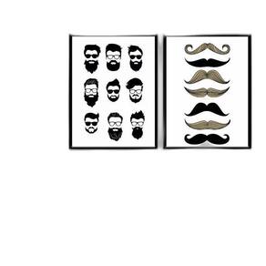 Kit 2 Quadros Tipos De Barba Cabelo E Bigode 45X34Cm - Vidro