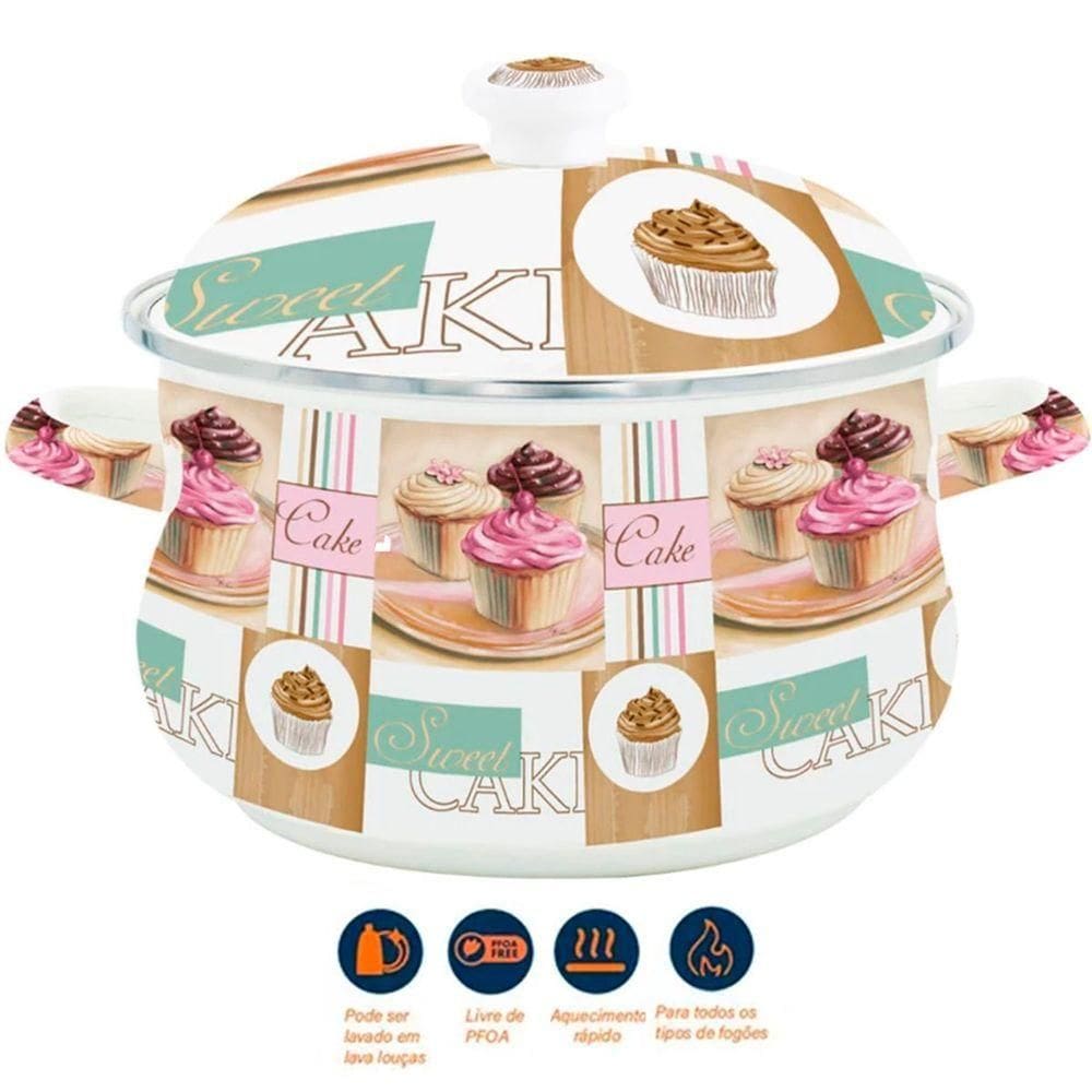 Panela Caçarola Esmaltada Cake Vintage á Indução 3,6 Litros