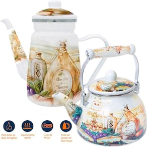 Kit Chaleira 2,5l Bule 1,2l Italy Esmaltados Vintage Indução