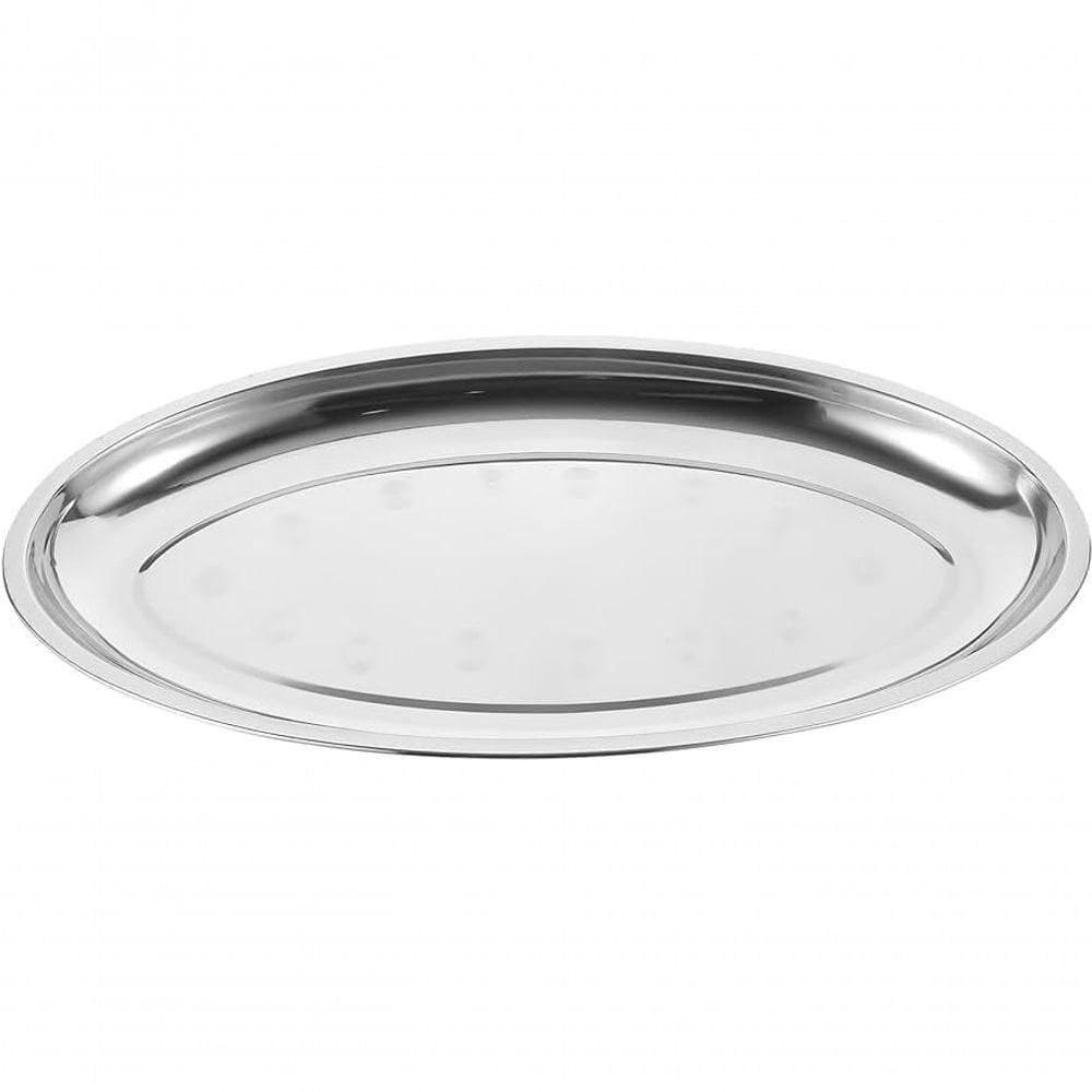 Bandeja Travessa Para Servir Oval Grande Prateada Inoxidável 39cm