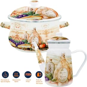 Kit Panela Caçarola Bule Italy Esmaltados Vintage à Indução