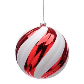 Bola de Natal Decorada Vermelha e Branca Espiral - 20cm
