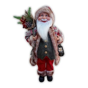 Boneco Papai Noel Em Pé Com Casaco Xadrez De Natal - 45cm