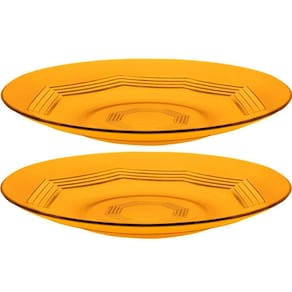 Jogo Pratos Raso Jantar 2 Pessoas 2pçs âmbar Em Vidro 23cm