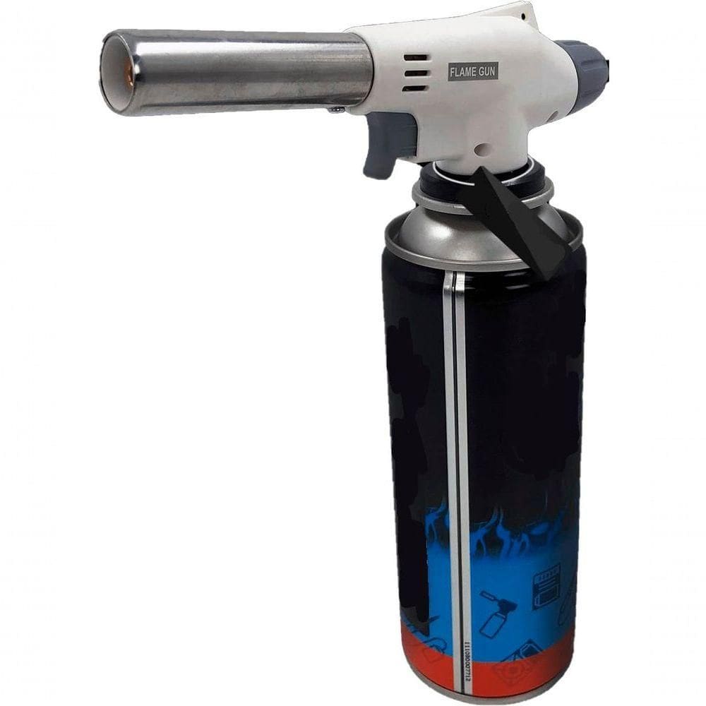 Kit Refil Gás De 400ml E Isqueiro Maçarico Culinário Branco