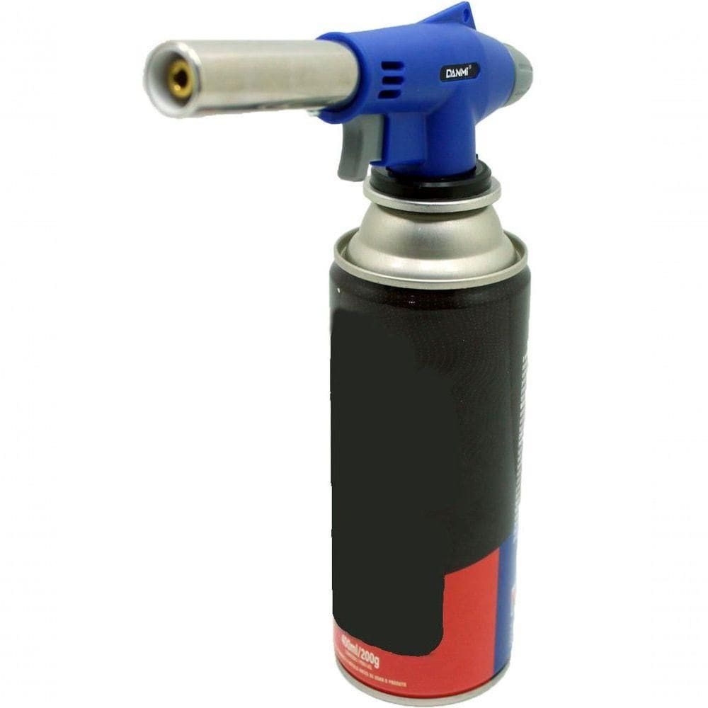 Kit Refil Gás De 400ml E Isqueiro Maçarico Culinário Azul