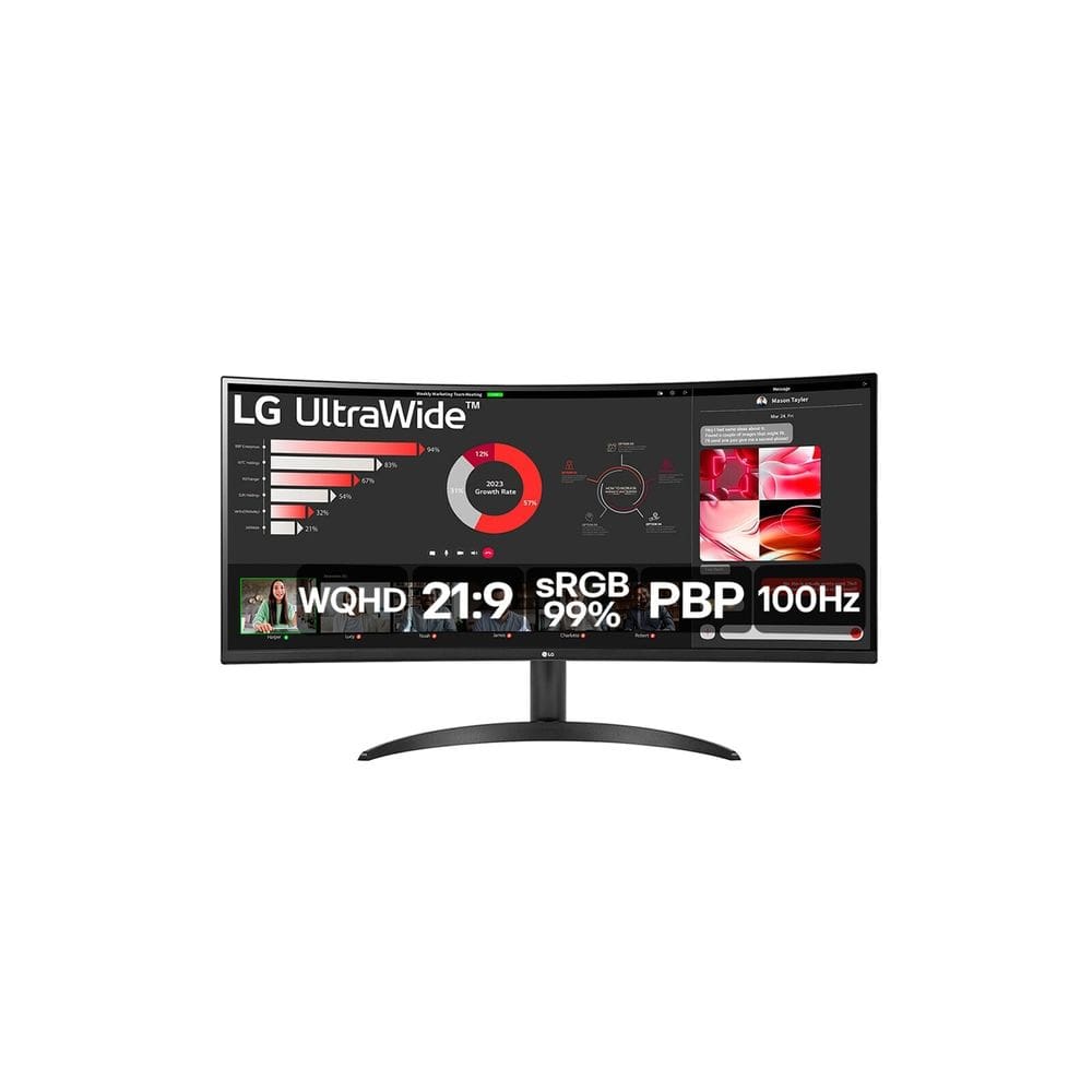 Monitor LG UltraWide™? Curvo – Tela VA de 34”, WQHD 3440 x 1440, 21:9, sRGB 99%, HDR10, PBP, 100Hz, AMD FreeSync™? - 34WR50QC-B