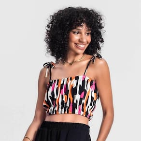 Regata Feminina Cropped Alça Viscose Creponada