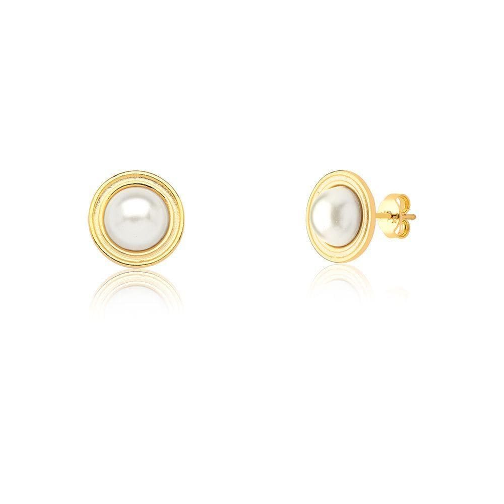 Brinco Pérola Cabochon Revestida Em Ouro Medida 1,2cm