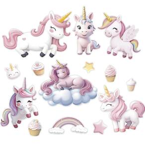 Adesivo Papel De Parede Infantil Unicórnios Cupcake Estrela