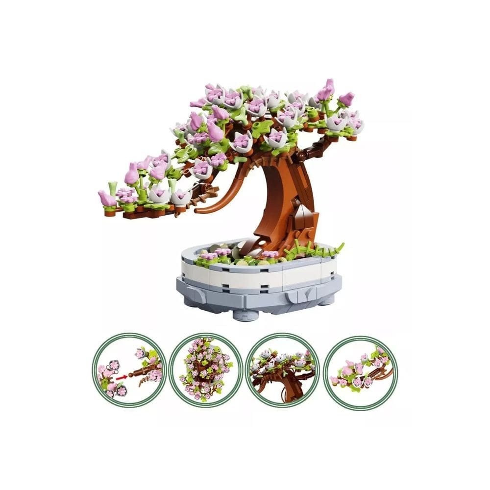 Conjunto de blocos de construção de bonsai de cereja em vaso de brinquedo com 462 peças