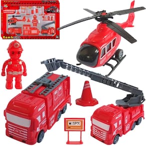 Carrinho Caminhões Fricção Brinquedo Bombeiro  Kit 13 Itens