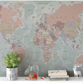 Papel de Parede Adesivo Mapa Mundi 3m x 2m Vinílico