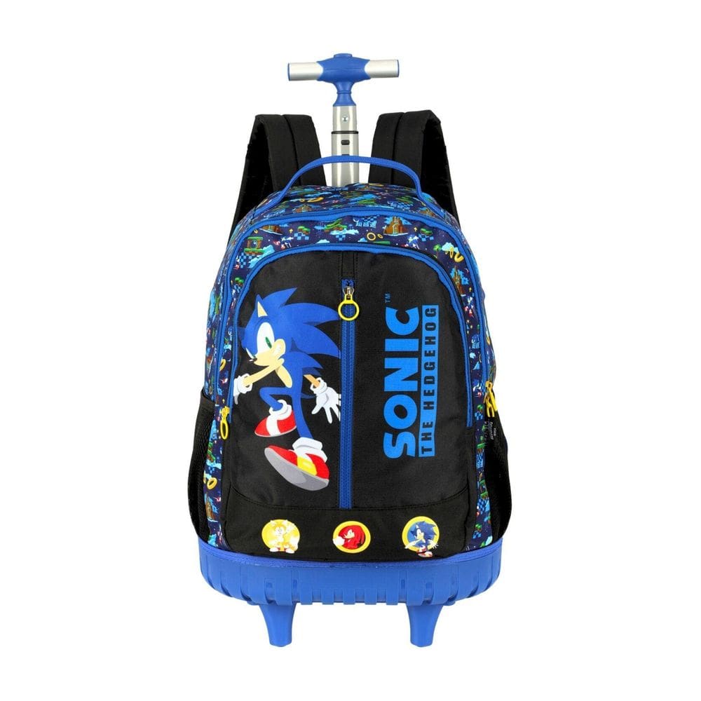 Mochila Escolar 2Em1 Rodas E Costas Sonic Game - Azul