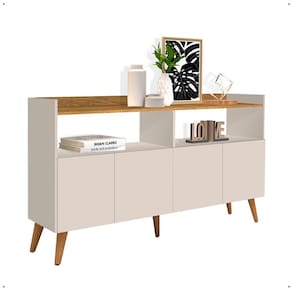 Buffet Master 4 Portas Pés Palito Madeira Nicho Organizador Aparador Grande Sala Jantar Off White/Nature - Lojas RPM