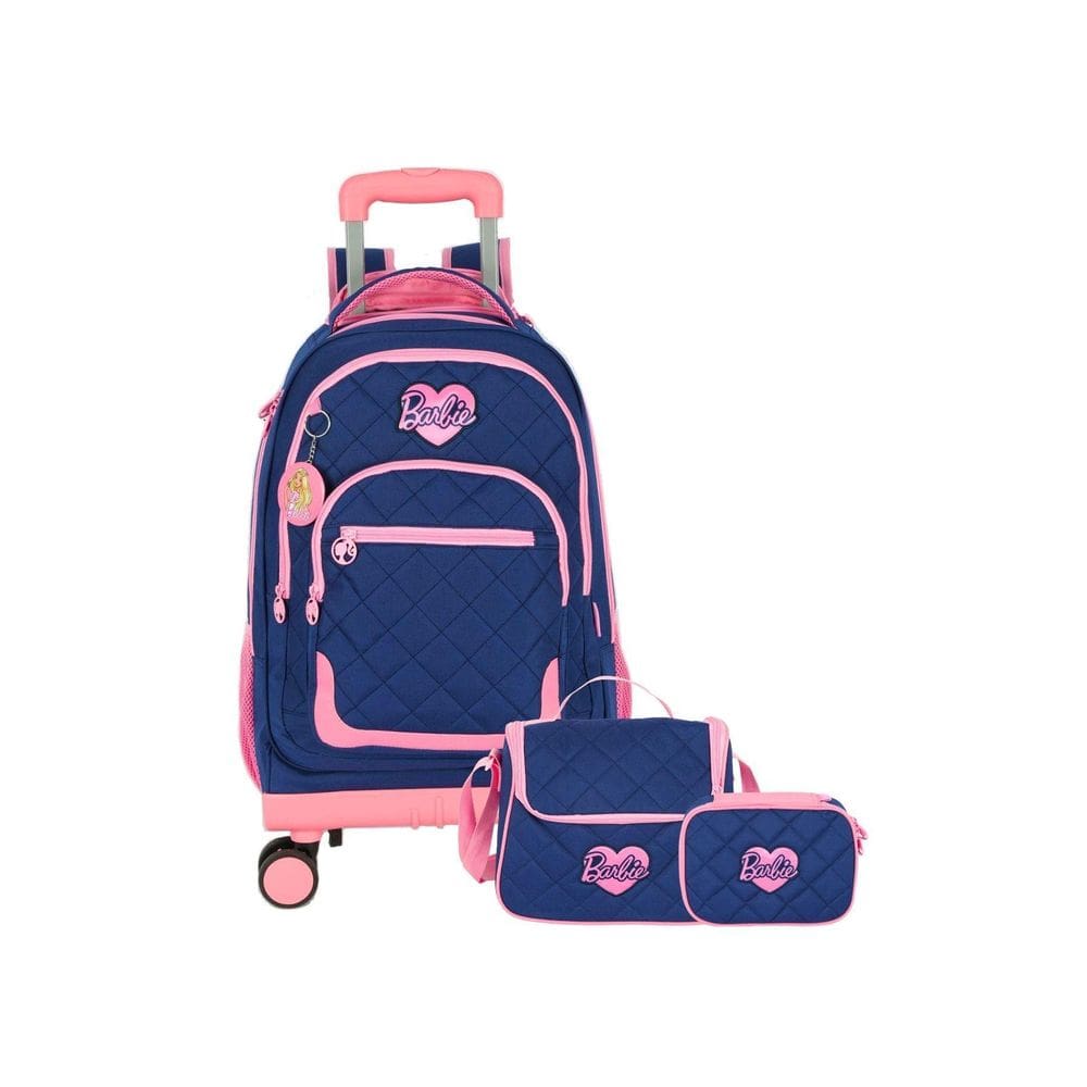 Kit Barbie Mochila Rodas + Lancheira + Estojo Box - Azul