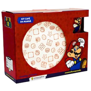 Kit Café Da Manhã Caneca Bowl Cerâmica Mario Zona Criativa