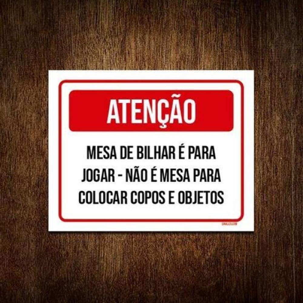 Kit 5 Placa Sinalização - Atenção Mesa Bilhar Jogar
